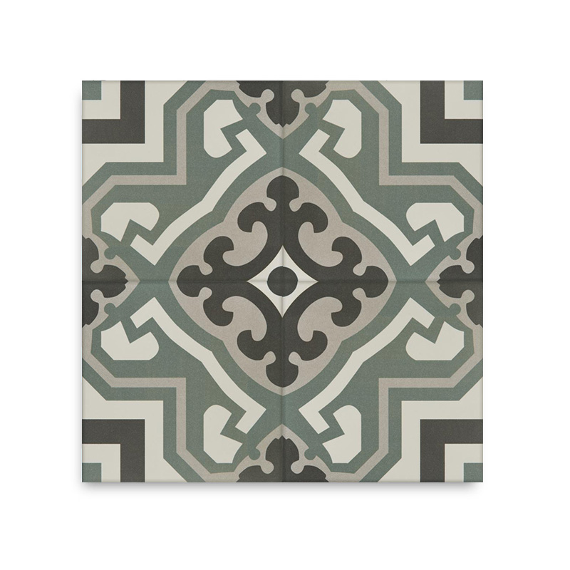 carrelage effet carreau de ciment vert gris et noir hall revlam rom 2