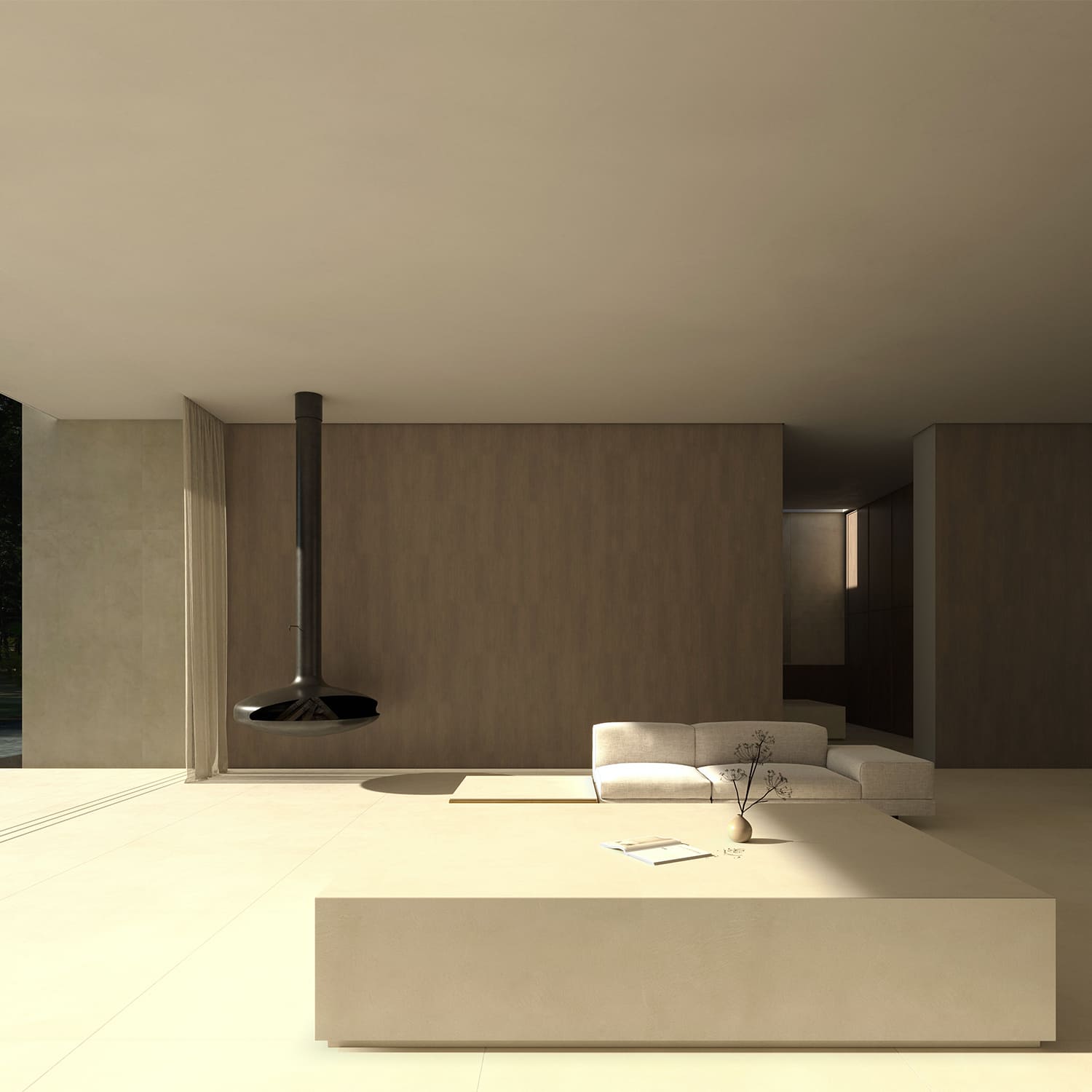 carrelage sol beige effet pierre salon cheminee design contemporain listi sand