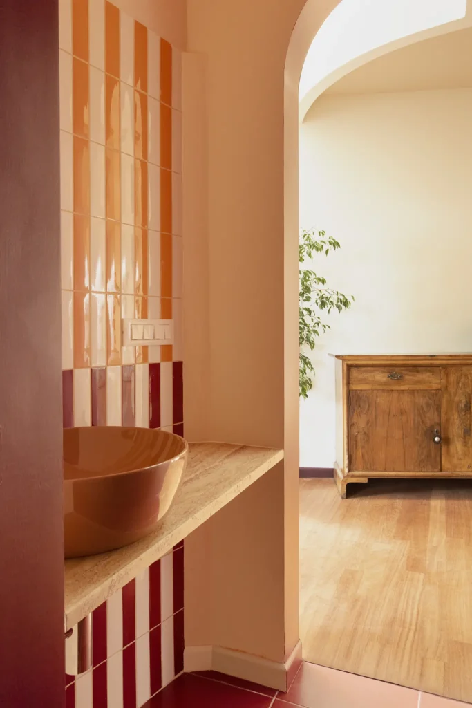 projet Brigida salle de bain rouge et blanche