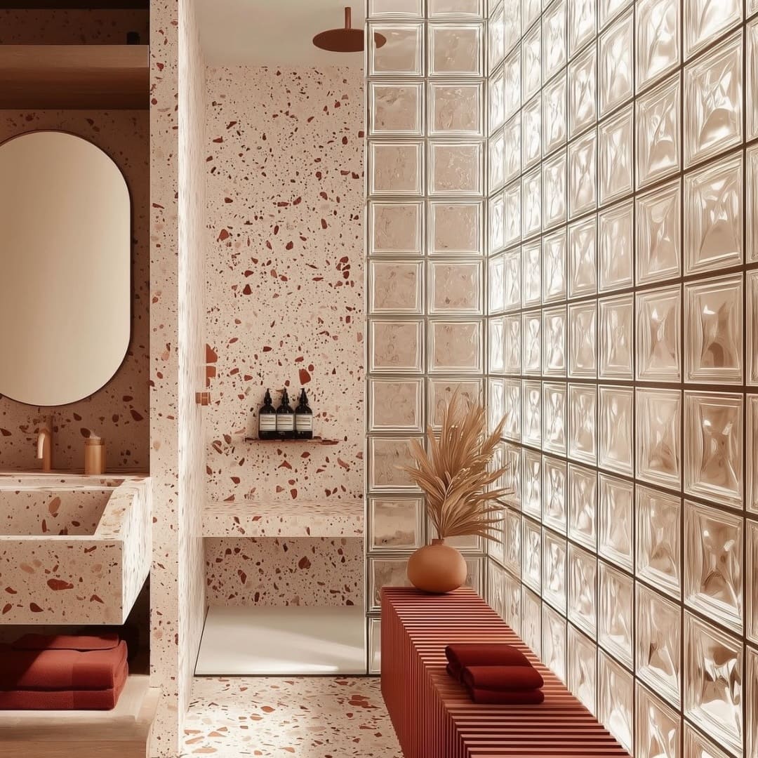 Salle de bain brique de verre Vague incolore
