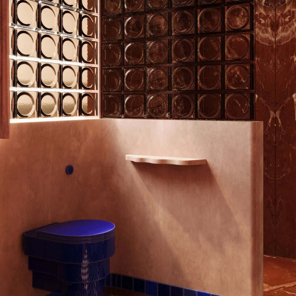 toilette brique de verre rond fume